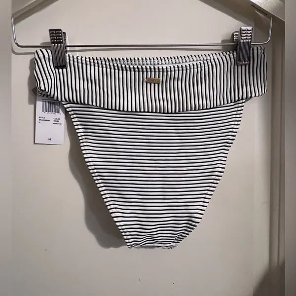 Roxy Quicksilver $45 Medium Bikini Bottoms Striped Black‎ White Beach Swim - Image 4