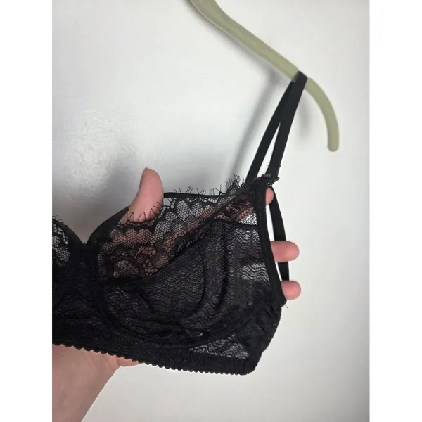 Black Lace Sheer Nursing Bra Wireless Strappy Breastfeeding Small Chest 34B - Image 4