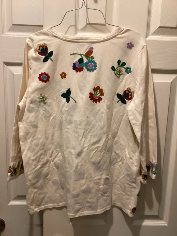 Coldwater Creek Cream Embroidered Floral Tunic - Image 4