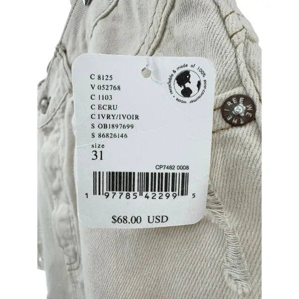 WE THE FREE Now Or Never Denim‎ Shorts Women's Size 31 Ivory NEW Distressed - Image 2