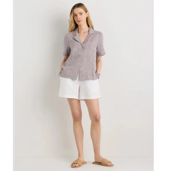 Quince 100% European Linen Gingham Brown Short Sleeve Blouse Top Size XL - Image 7