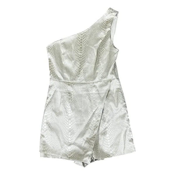 Pants Store One Shoulder Snakeskin Print Romper Silver Metallic Skort Size M - Image 2