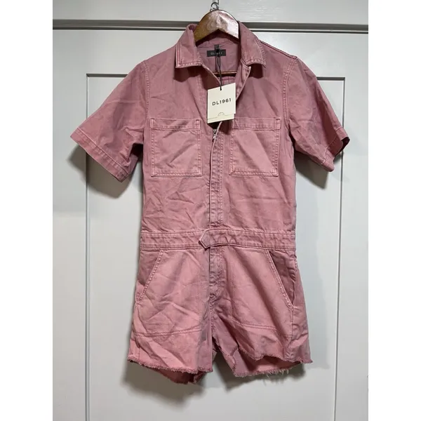 DL1961 Premium Denim Hannah SS‎ Romper Burnt Coral Size M - Image 4