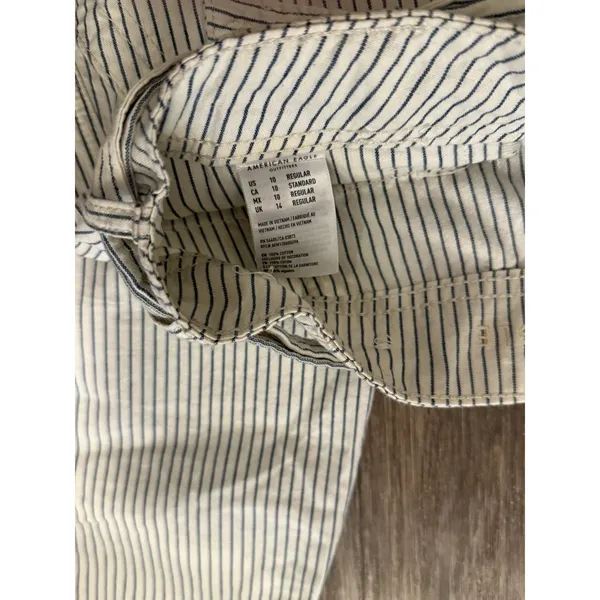 American Eagle Striped Tie Waist Straight Leg Pants Ivory Blue‎ Size 10 - Image 3