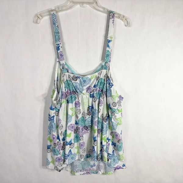 Avon Plus Size 3X‎ Sleep Tank Top Blue White Lace Butterflies Stretch 140 - Image 3