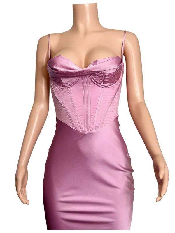 HOUSE OF CB Charmaine Corset Satin Maxi Dress, Pink, Small - Image 9