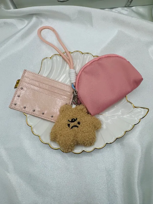 Pink Wallet Accessory Bundle | Card Holder + Mini Pouch + Plush Charm - Image 6
