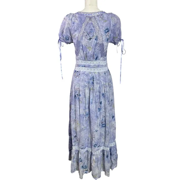 Anthropologie Dainty Ethereal Cottage Midi Maxi Dress Periwinkle Blue XL - Image 9