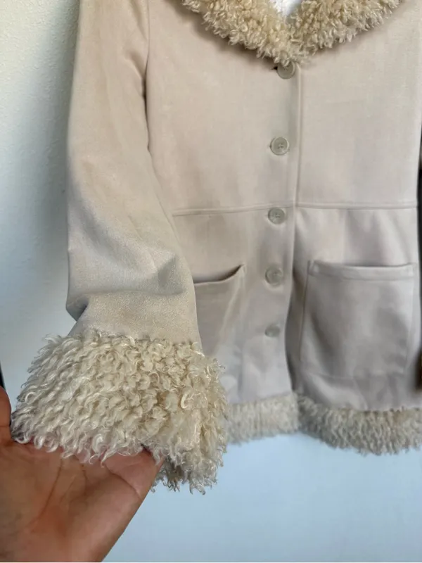 Princess Polly Y2K Penny Lane Faux Shearling Cream Coat Size 2 - Image 4