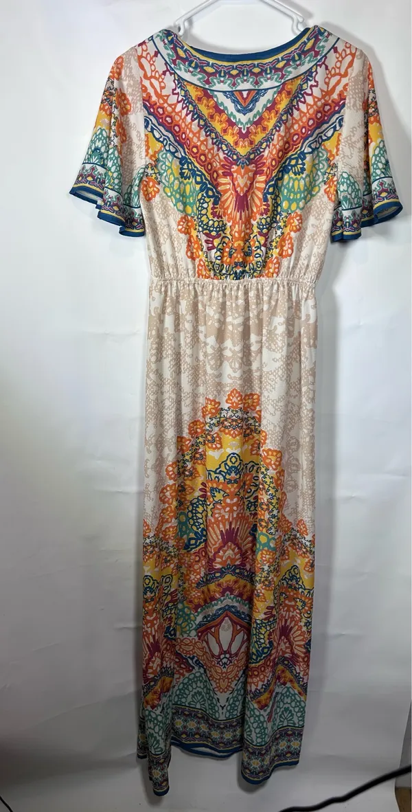 Flying Tomato S Boho Paisley Medallion Maxi Dress Surplice Flutter Sleeve - Image 7