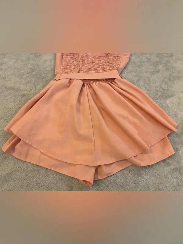 Women’s SHEIN Peach Ruffle Shorts Romper with Waist Tie Size Small - Image 7