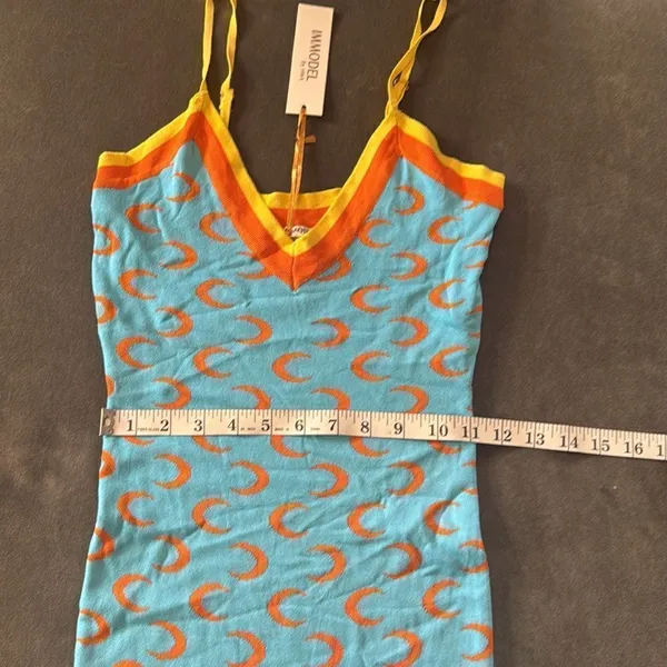 Women’s Blue BodyCon Mini Dress Crescent Pattern Adjustable Straps Size S NWT - Image 7
