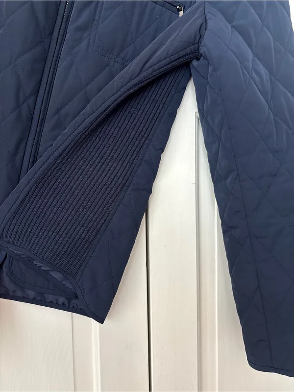 Talbots Navy Quilted Lightweight Puffer Jacket Size Large Ribbed Sides‎ Full Zip - Image 4