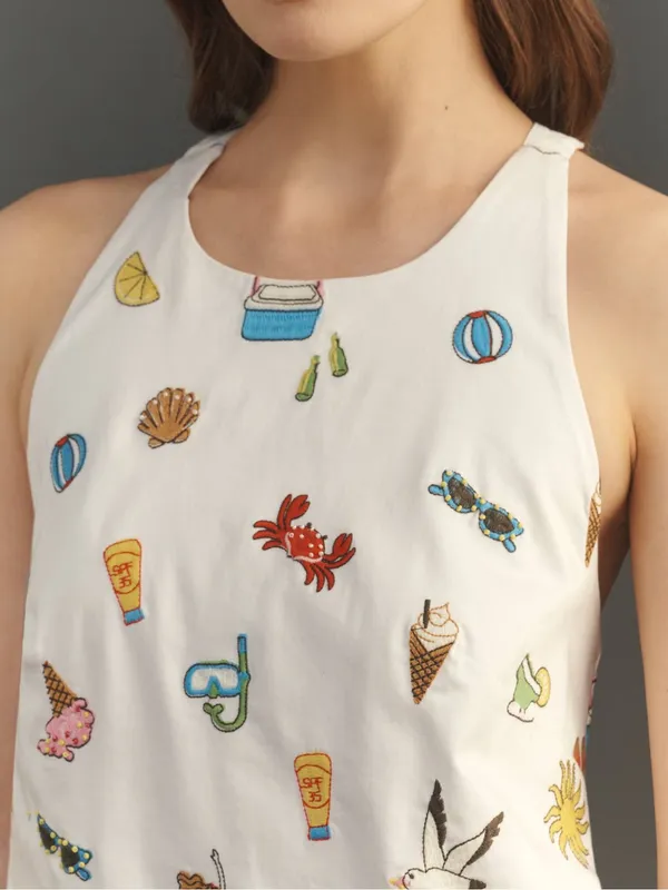 Anthropologie Maeve Sleeveless Beaded Shift Mini Dress in White NWT with Flaw - Image 2