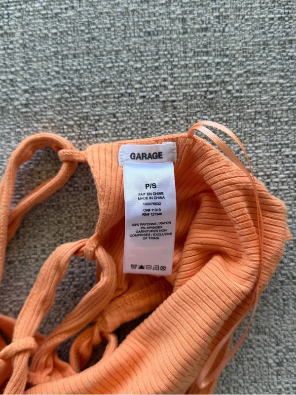 Garage Ribbed Lace-Up Back Crop Top Orange Size‎ P/S - Image 3