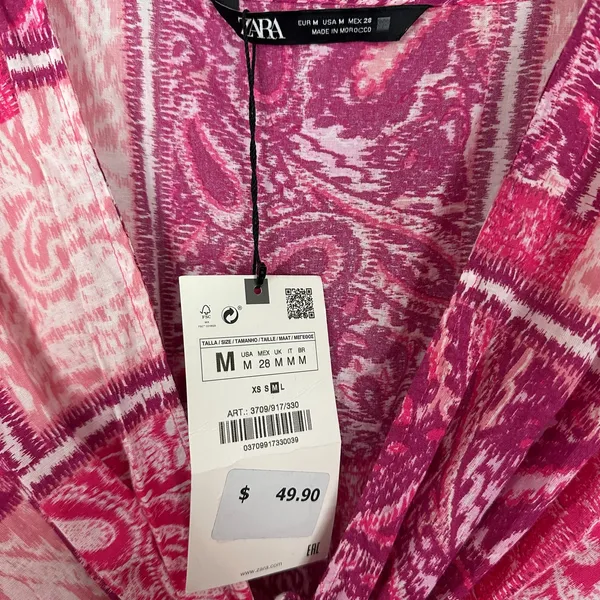 Zara Patchwork Paisley Cotton Maxi Dress Cutout Side M Pink NWT Blogger Favorite - Image 3