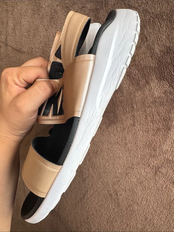 Nike Metallic Tan and Black Double-Strap Slide Sandals - Image 4