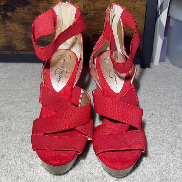 Jessica Simpson Tookie Majic Red Strappy Platform Heels Women's 7.5 B - Image 2