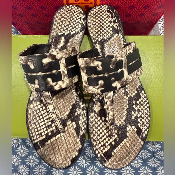 Tory Burch Leigh Snakeskin print Sandals, size 7.5, Like New!! - Image 12