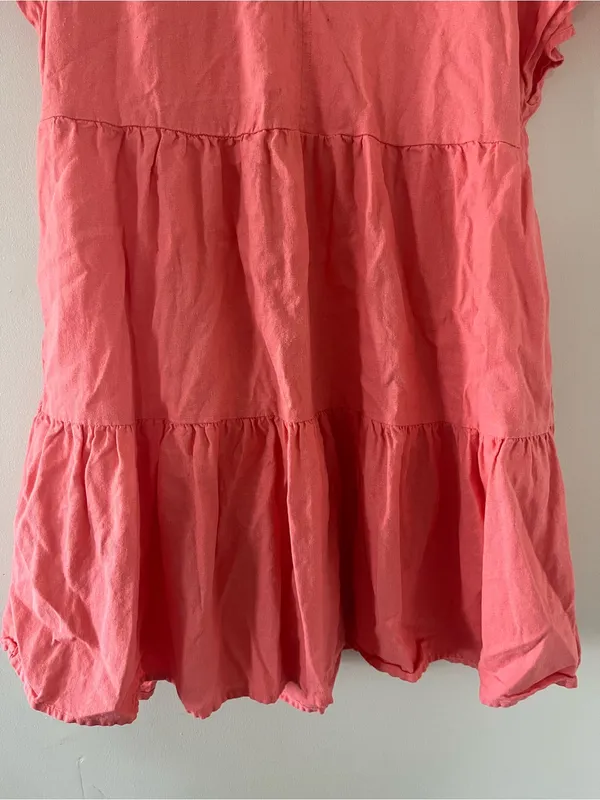Universal Thread Coral Pink Linen Blend Tiered Mini Dress Medium Coastal Summer - Image 5
