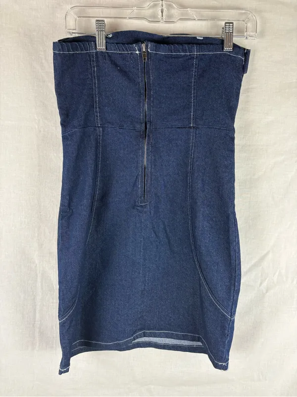 NWT Stiletto's Strapless Dark Wash Buckle Mini Dress Size L - Image 5