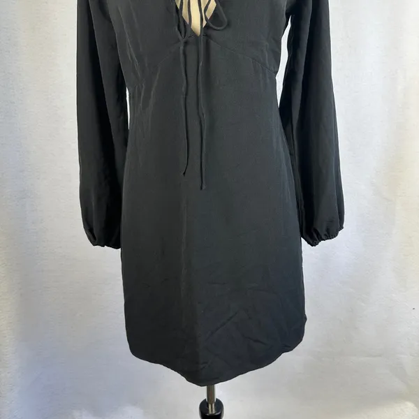 New Abercrombie Fitch Black Long Sleeve Tie Neck Mini Dress‎ Small Boho Party - Image 4