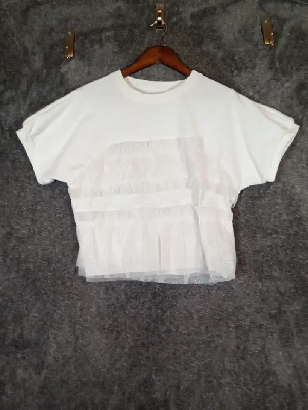 Maeve Short Sleeve Smocked Ruffled Sweatshirt Boxy Balletcore Fairy Cottage XxS - Image 3