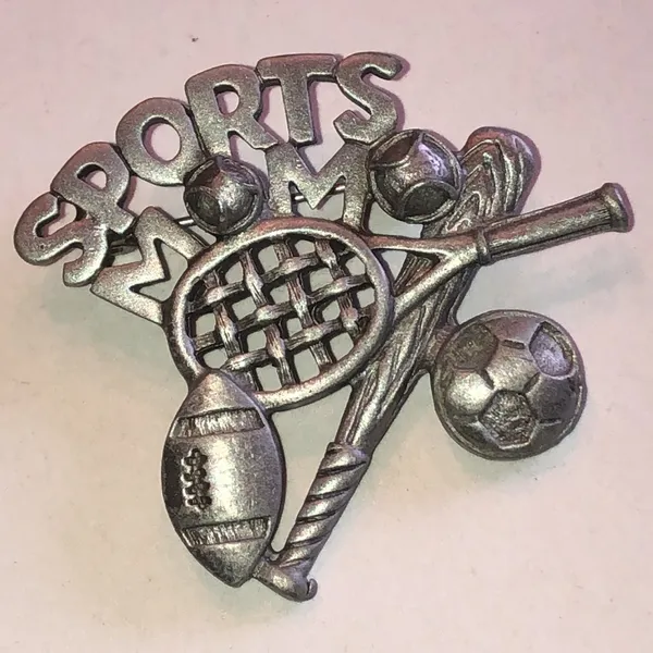 REM Silver Tone Multi-Sport Pin Brooch - Tennis, Baseball, Football, Soccer - Image 3