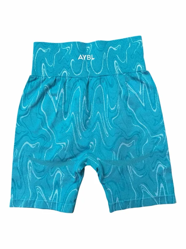 AYBL Teal Marbled High-Waist Bike Shorts - Image 3