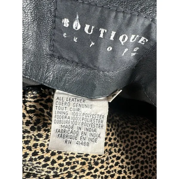 Boutique Europa Womens Leather Jacket Coat Black Moto‎ Biker Zip Belt 90s - Image 14