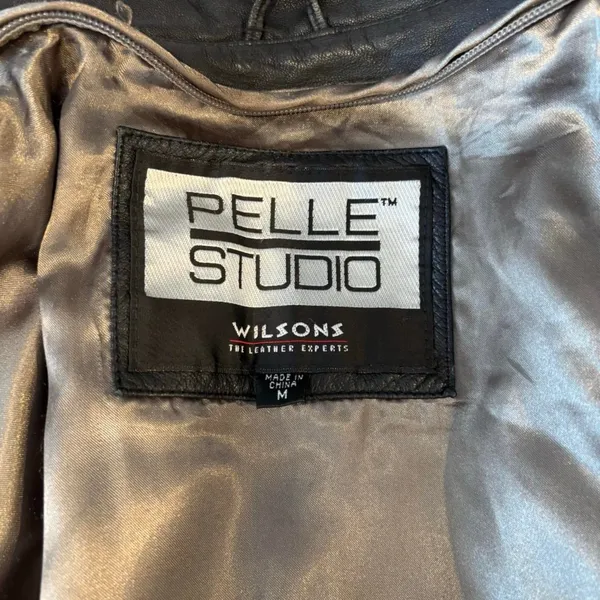 Wilson’s Leather Vintage Pelle Studio Black‎ Leather Trench Coat Double Breasted Women’s - Image 5