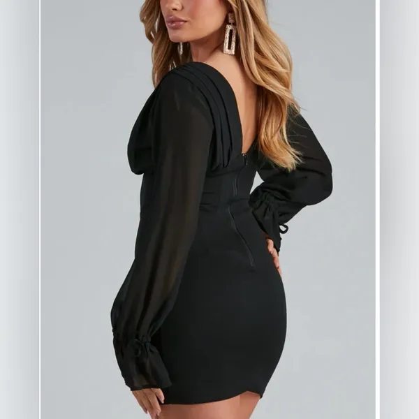Windsor Black Corset Bodycon Mini Dress Sheer Sleeves Date Night Small - Image 3