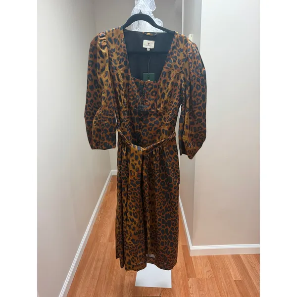 NEW Tuckernuck Leopard Graciela Belted Dress Brown Black Size 8 / Medium - Image 5