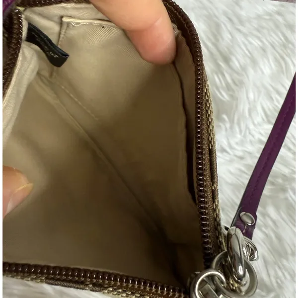 COACH Purple Brown Signature Canvas Wristlet - Image 4