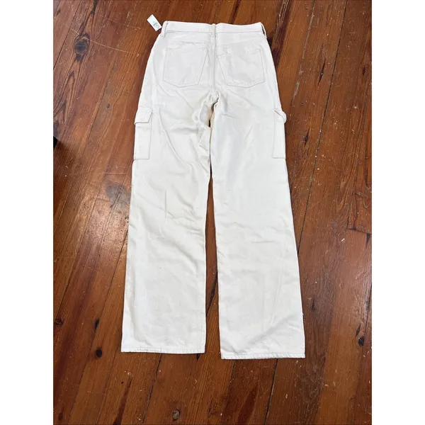 NWT Extra High-Waisted Sky-Hi Wide-Leg Cargo Jeans Ivory Ecru Old Navy 2 Tall - Image 7