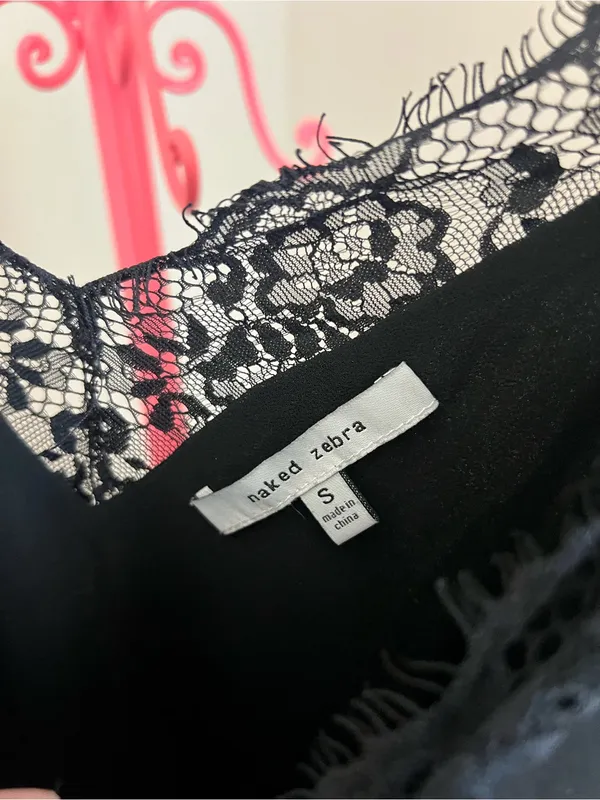 Naked Zebra Black Lace-Trim V-Neck Camisole Top - Image 5
