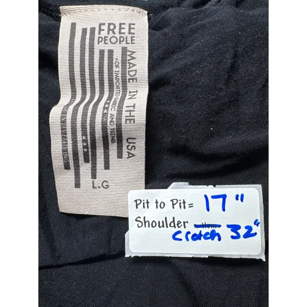 Free People Black Deep V Neck Short Sleeve Thong‎ Bodysuit L Made in USA - Image 3