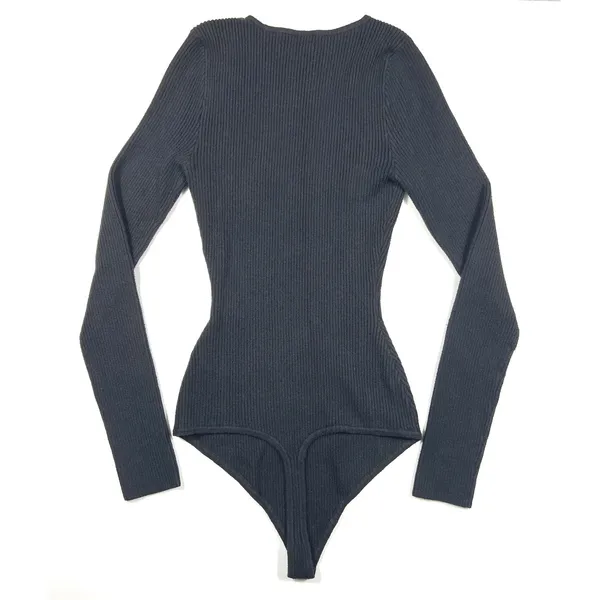 Abercrombie & Fitch Black Ribbed Square Neck Long Sleeve Bodysuit Small EUC - Image 3