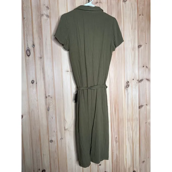 NWT Lulus Italian Summer Olive Green Linen Button-Up Short Sleeve Dress Size M - Image 5