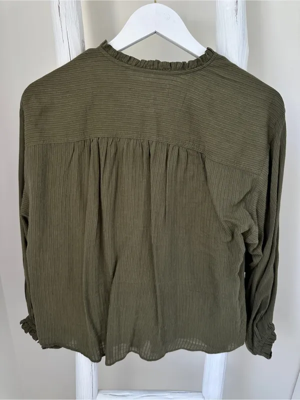 LOFT Olive Green Ruffled Collar Button-Front Blouse - Image 2