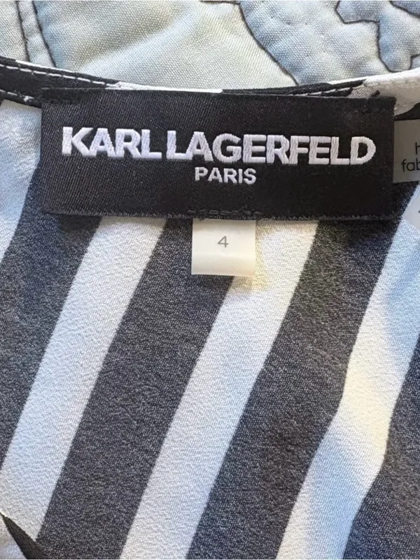 💥Karl Lagerfeld Paris Black White Striped Asymmetrical Midi Dress Sz 4💛 - Image 8