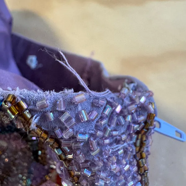 Vintage Beaded Sequin Tube Top Purple Pink Orange Strapless Bodice Size 8 Boho - Image 6