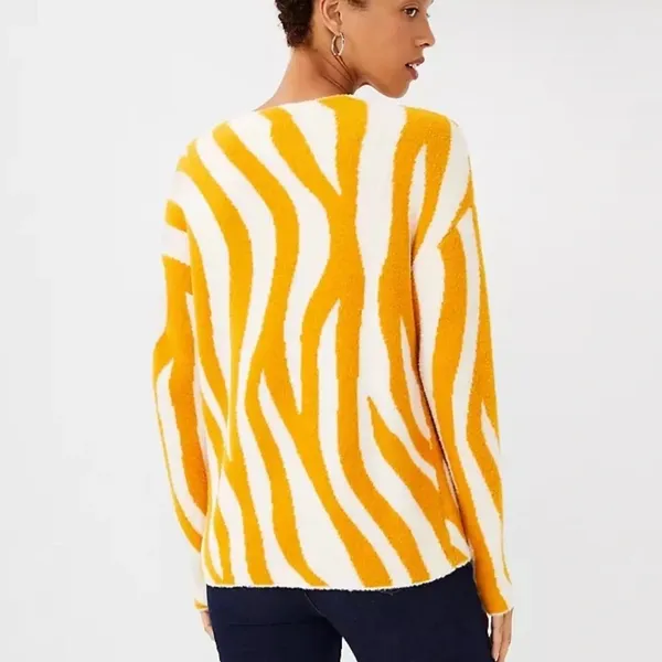Ann Taylor Womens S Mustard Yellow Cream Zebra Print Fuzzy Crewneck Sweater - Image 9