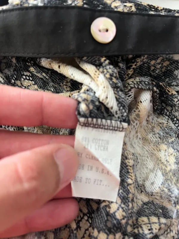 Vintage VTG Tempo Paris 90s Ombre Black Tan Lace Button Down Y2K Collared Top S - Image 6