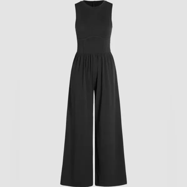 CIDER Solid Wide Leg Corset Rib Jumpsuit Black Minimalist Chic Vibe Size Large - Image 7