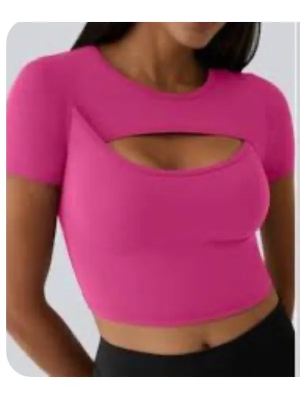 Halara S Softly Zero Hot Pink Short Sleeve Cut-Out Crop Top Size S - Image 5