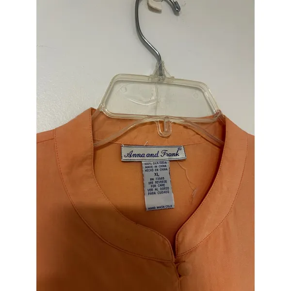 Anna and Frank Womens XL Peach 100% Silk Short Sleeve Mandarin Collar Blouse - Image 4