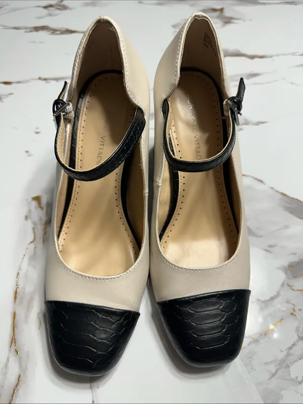 Adrienne Vittadini Two-Tone Block Heel Mary Janes - Black & Cream - Image 2