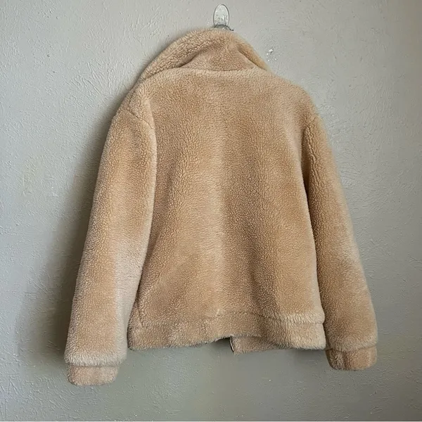 Elodie Faux Shearling Teddy Coat in Cream Nude Small - Image 3