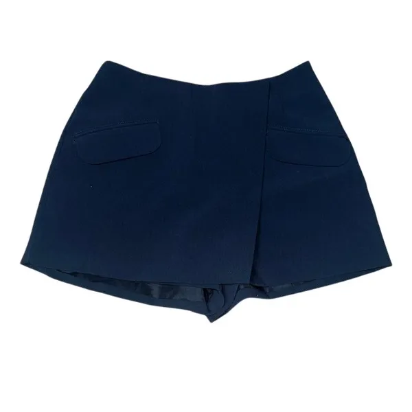 Anthropologie Maeve Tailored‎ Skort Wrap Front Side Zip Mini Pocket Navy Blue 4 - Image 3